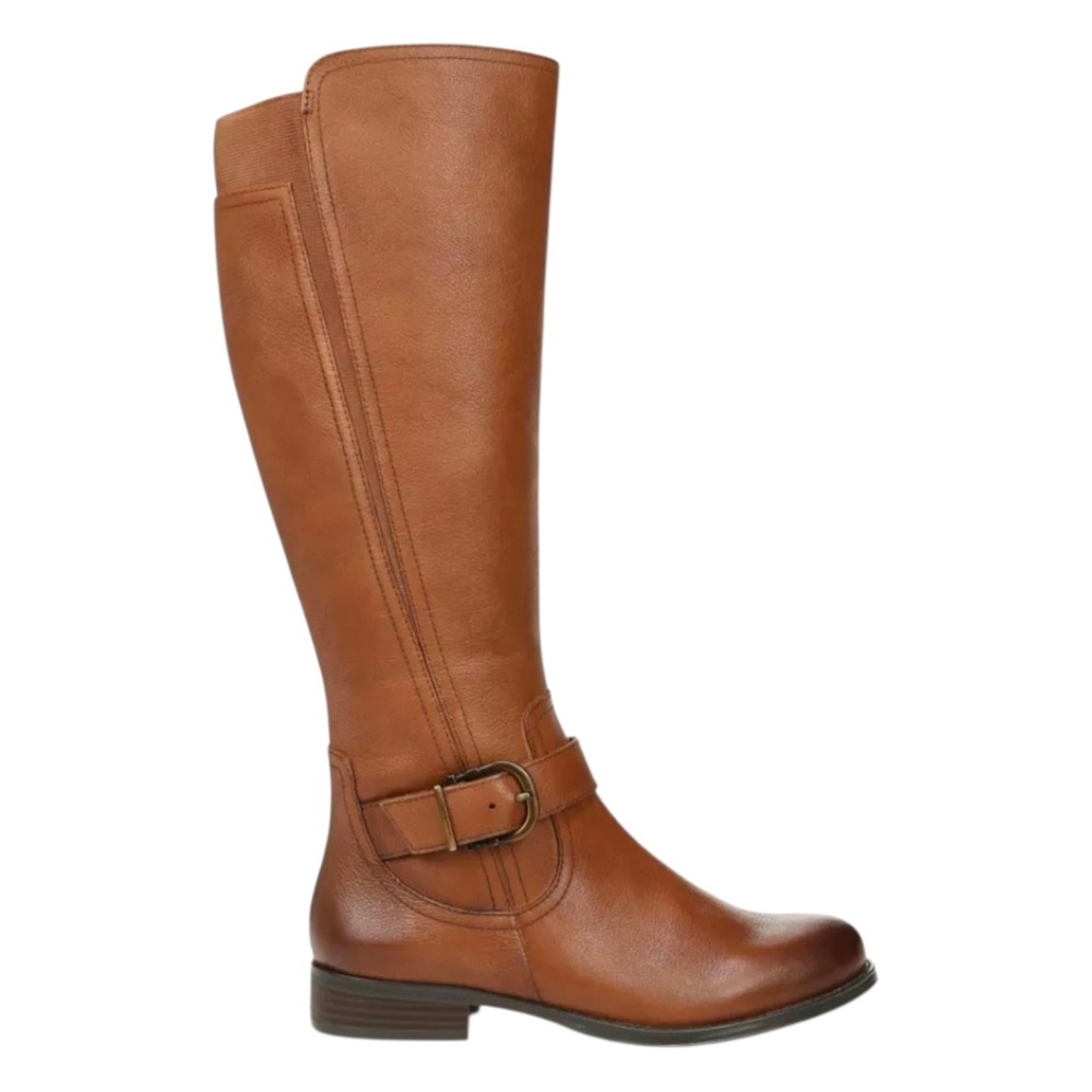 Naturalizer Wide Calf Knee‎ High Riding Boots Brown Leather Buckle Zip Size 5.5M